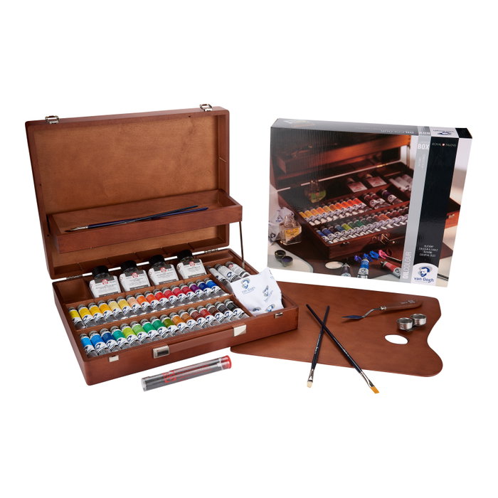 Van Gogh Set Superior de pinturas al óleo en caja de madera con 34 tubos y accesorios Van Gogh Set Superior de pinturas al óleo en caja de madera con 34 tubos y accesorios